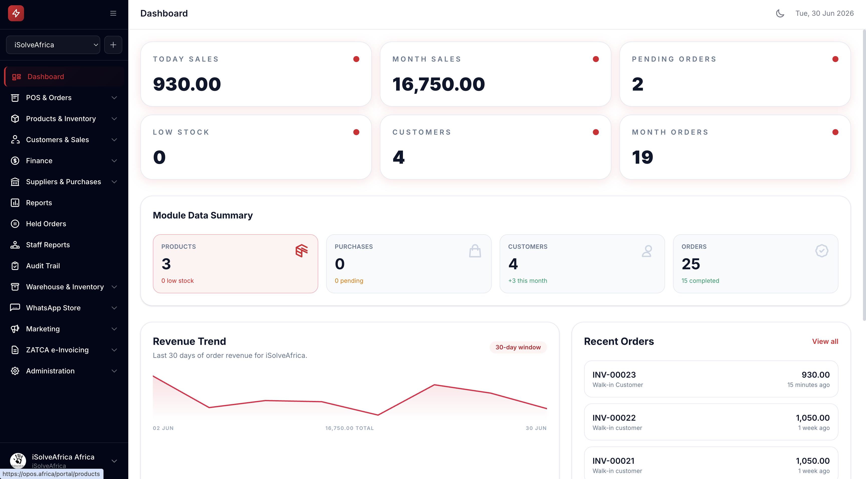 oPOS POS Dashboard